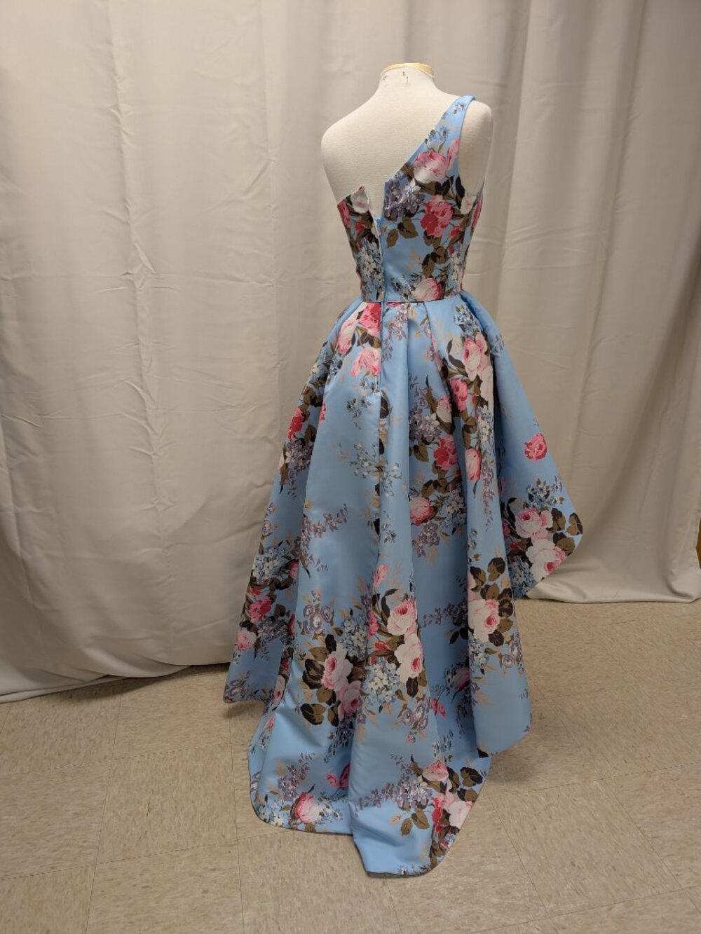 Sherri Hill Blue One-shoulder floral print taffeta high-low Party Dress Size 8 - Picture 3 of 5